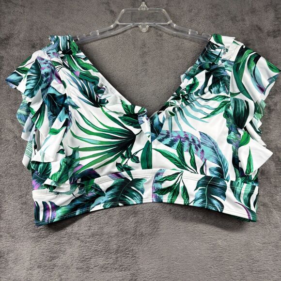 Torrid Wireless Ruffle Sleeve Bikini Top Green Susie Tropical Size 2 18-20 G283 - Picture 4 of 9